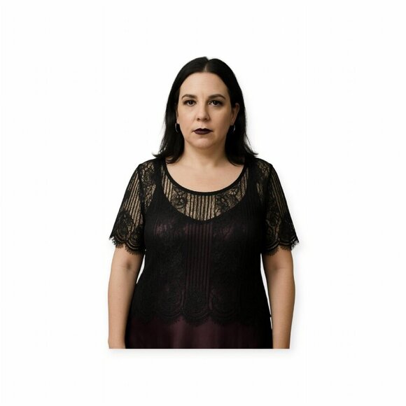 For Love and Lemons Black Semi-Sheer Lace Overlay Top Size L - Picture 11 of 11